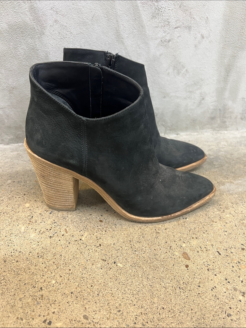 Vince Black Suede Ankle Boot with Stacked Wood Heel